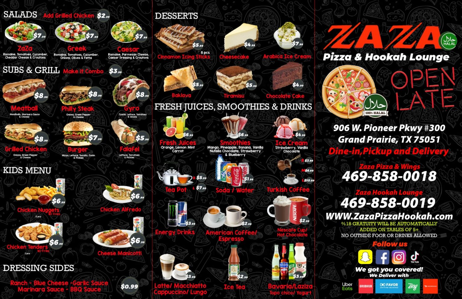 Menu Zaza Pizza Hookah